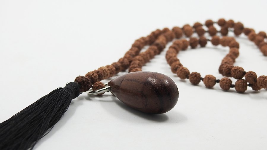 COAI Collana Mala 108 Grani In Pietre Dure Naturali - Annodata A Mano Con Ciondolo Foglia, Unisex